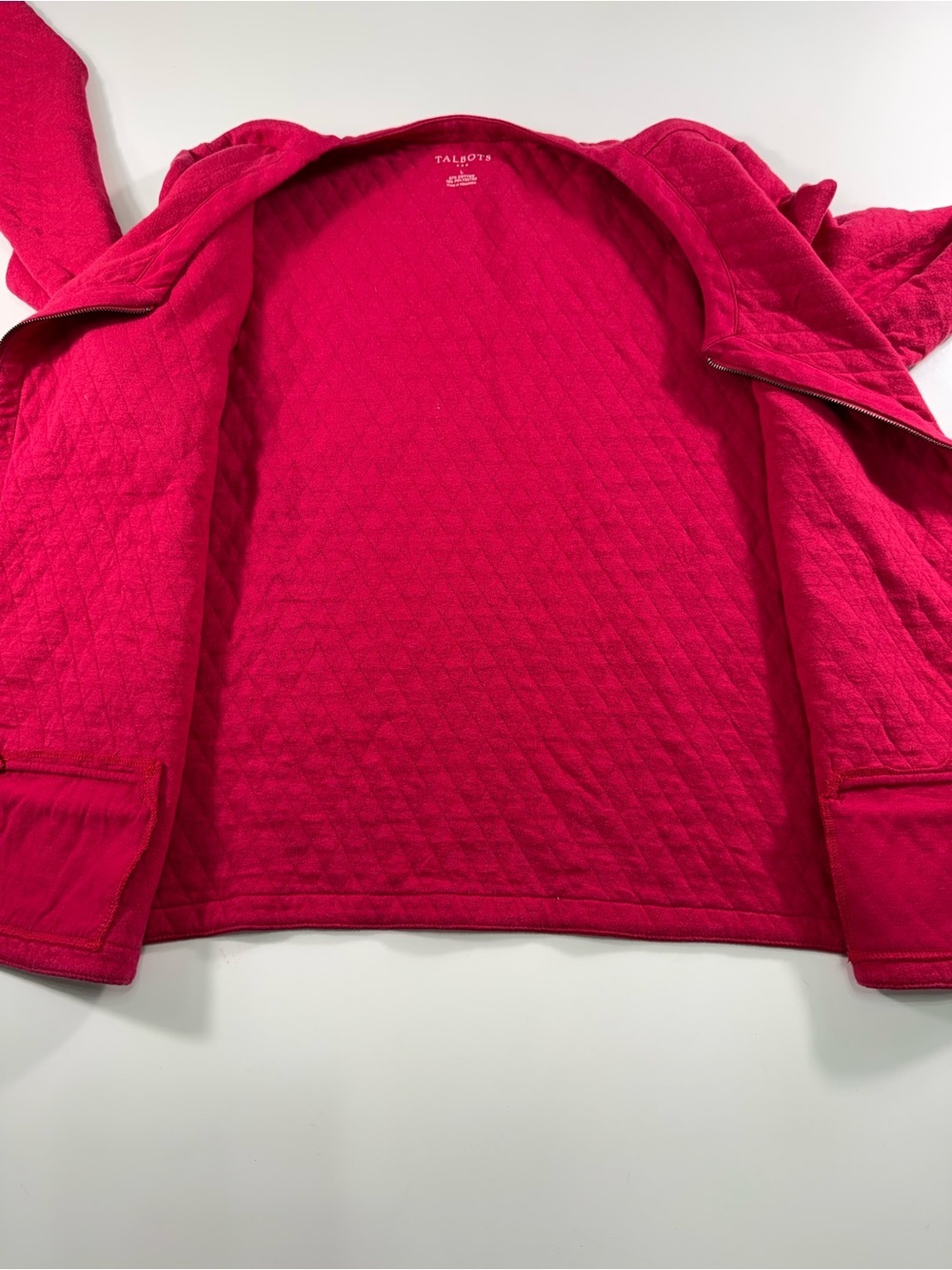 Talbots Deep Raspberry Zip-Front Quilt Sweatshirt - Picture 5 of 7